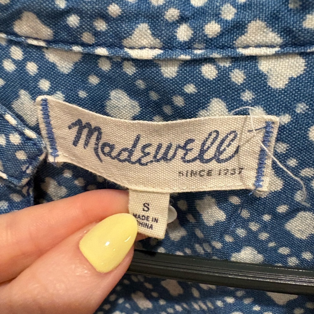 Printed Madewell Button Up Shirt Denim and White Diamond Pattern Size Small - Picture 5 of 5